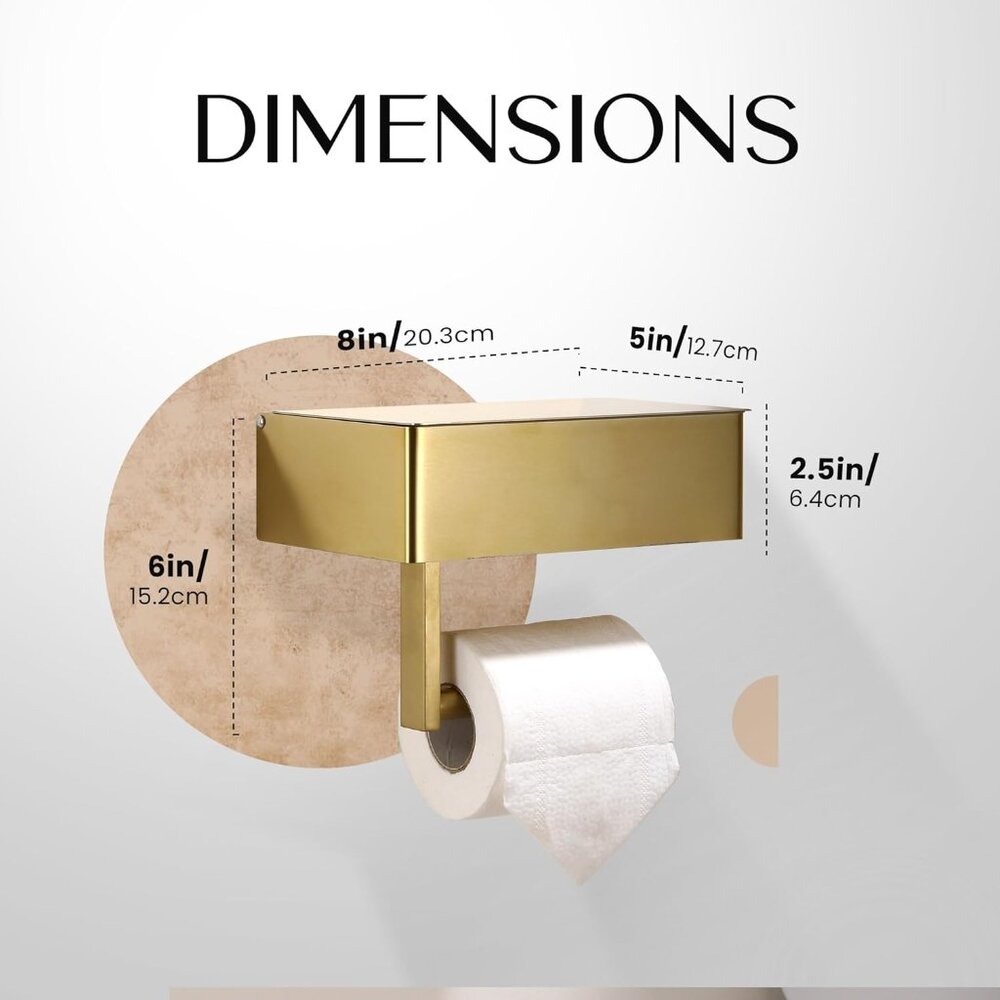 Day Moon Brushed Gold Toilet Paper Holder with Shelf, Wipe Holder for Bathroom F - Picture 6 of 8